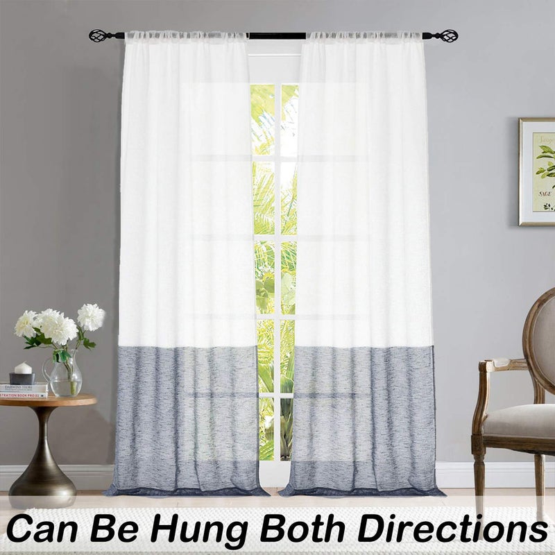 Central Park Navy and White Stripe Sheer Color Block Window Curtain Panel Linen Drape Treatment for Bedroom Living Room Farmhouse 84 inches Long with Rod Pocket, 2 Panel Rustic Living Panels - Image 2